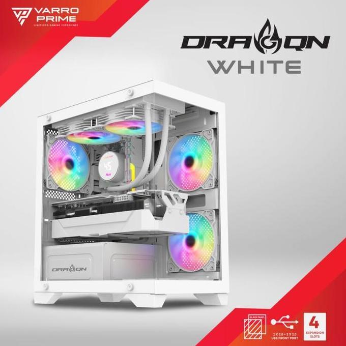 Casing PC Gaming Varro Prime DRAGON White M-atx Include 3Fan Terlaris