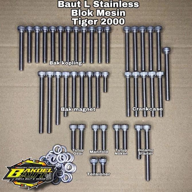 Baut Stainless Blok Mesin Tiger 2000 Baut L Stainless 100% Anti Karat Baru