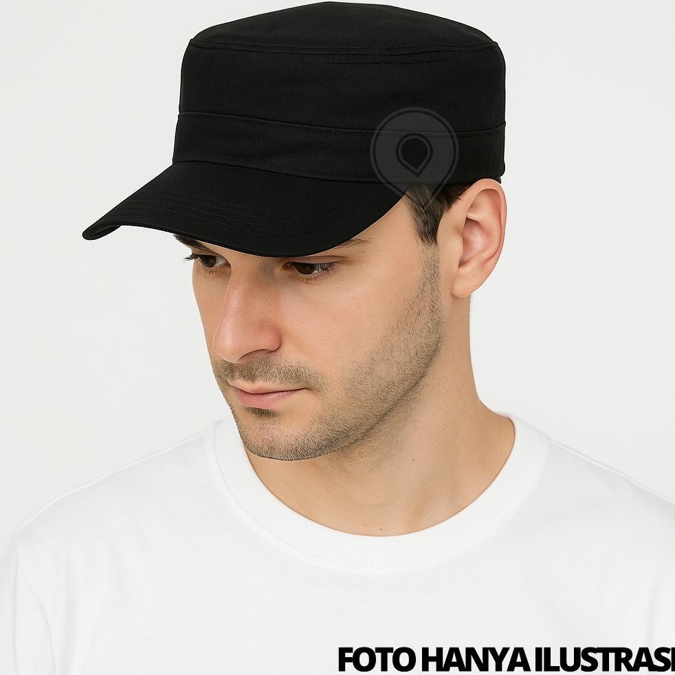 ORIGINAL` TOPI KOMANDO POLOS DEWASA | Topi Army Pria Model Tentara Kasual Hitam Navy Simpel Kekinian