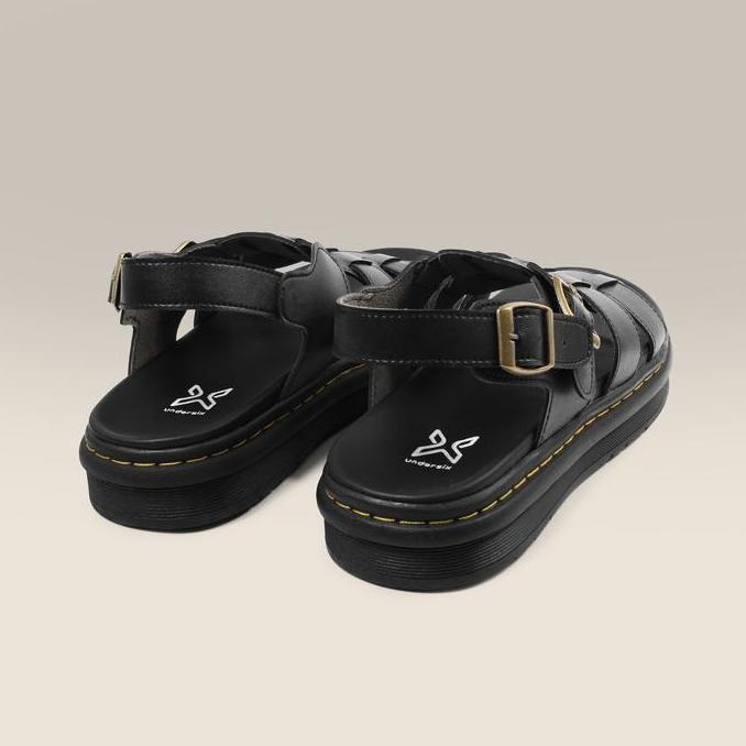 UNDERSIX - Roya 557 Black Sepatu Sandal Kulit Pria Wanita - Unisex