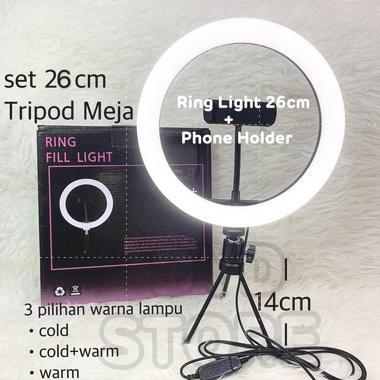 Paket Komplit Ringlight 26cm + Tripod Meja Make Up Vlog Lampu Ringlight 26cm