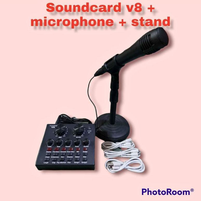 Paket Soundcard || Soundcard V8, mic,stand