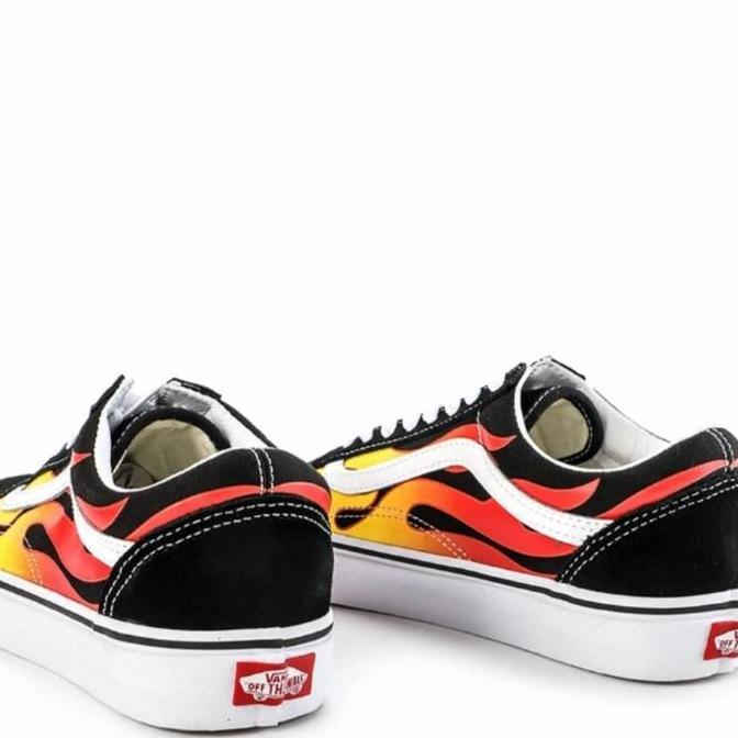 VANS OLD SKOOL CLASSIC FLAME BLACK TRUE WHITE ORINAL RESMI