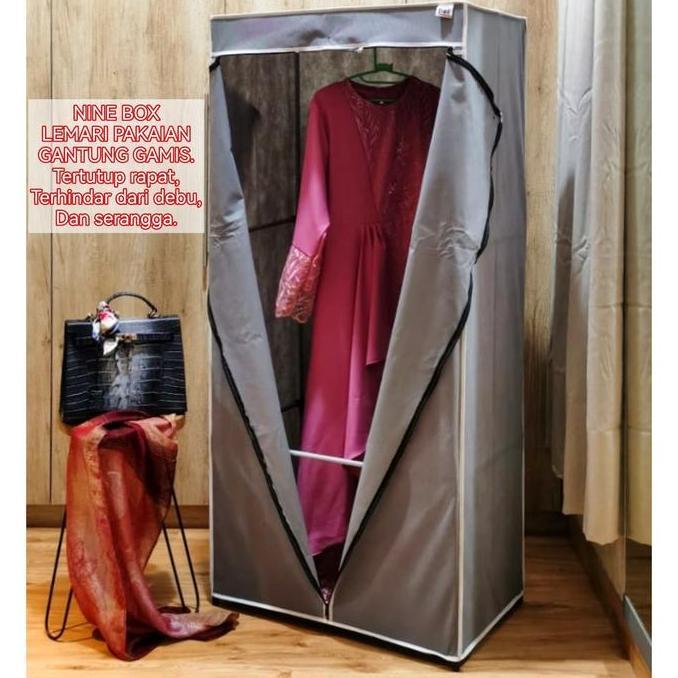 Nine Box Lemari Furniture Pakaian Penyimpanan Gantung Gamis Khimar dengan pipa Besi dan sarung PVC m