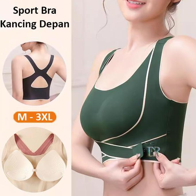 LNR Shop Lokal Premium Sport Bra Seamless Model Kancing Depan Bisa Disesuaikan Size M-3XL dengan Cup