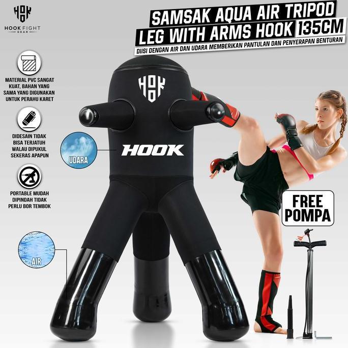Samsak Berdiri Anak Hook Tripod Leg Aqua Air 135cm Filled Taekwondo Sandsack Silat Sarung Samsak Kar