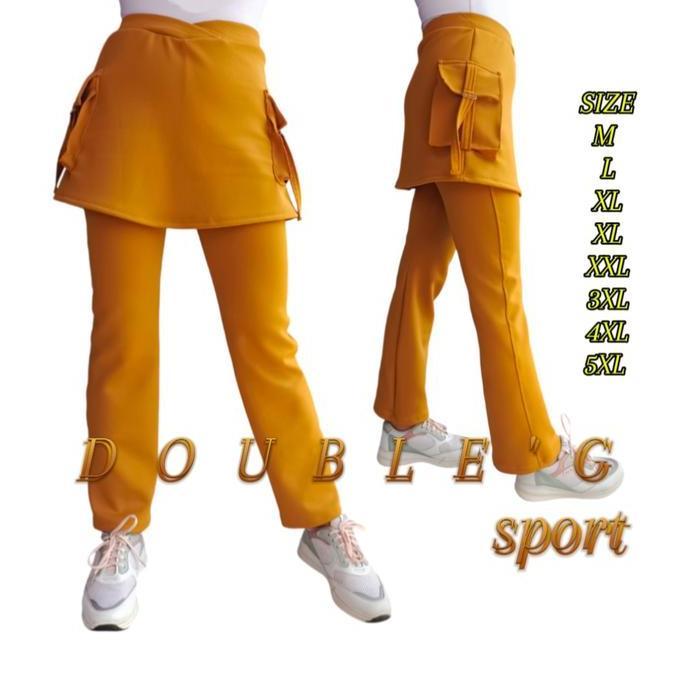 DOUBLE'G Sport Celana Rok Kantong Cargo Celana Rok Senam Panjang celana Rok Sport Kekinian Senam Zum