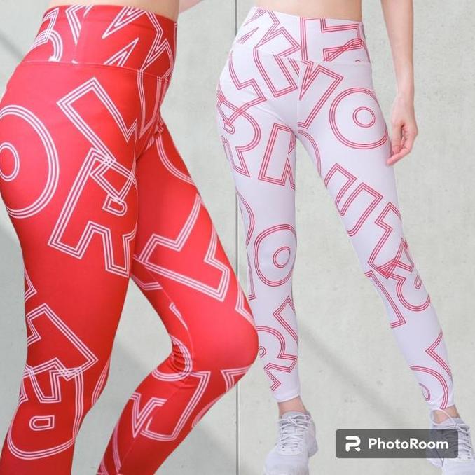 CELANA LEGGING CORAK URBAN WORKOUT MERAH PUTIH CELANA SENAM WANITA LEGGING SENAM YOGA ZUMBA FITNESS