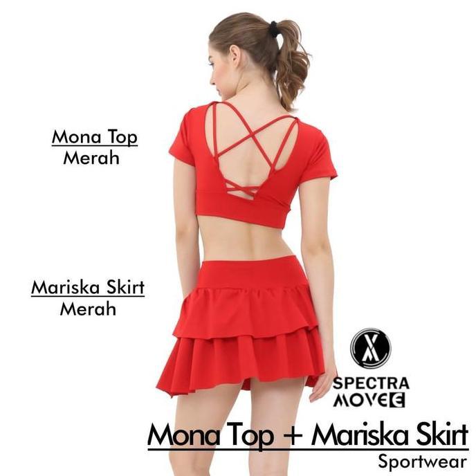 Setelan rok senam rimpel marskirt crop top tali montop baju dan bawahan senam wanita