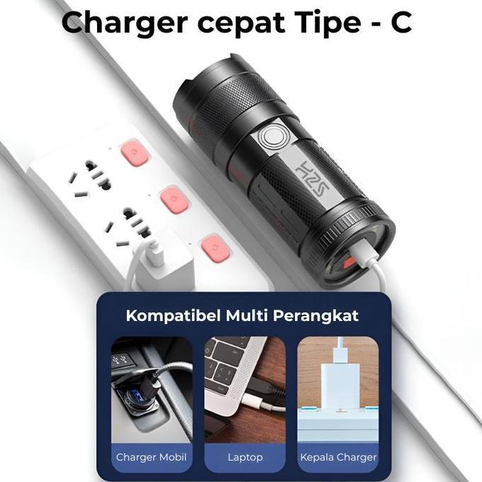 H2S Senter LED Laser Cas COB Zoom in out 9 Mode Waterproof HS-S86
