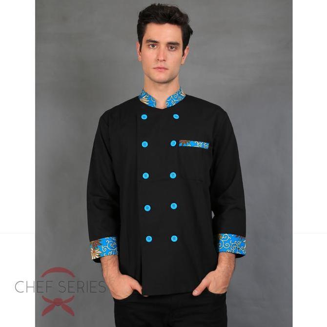 Chef Series Emerald Batik Tangan Panjang Baju Koki - Hitam Tosca