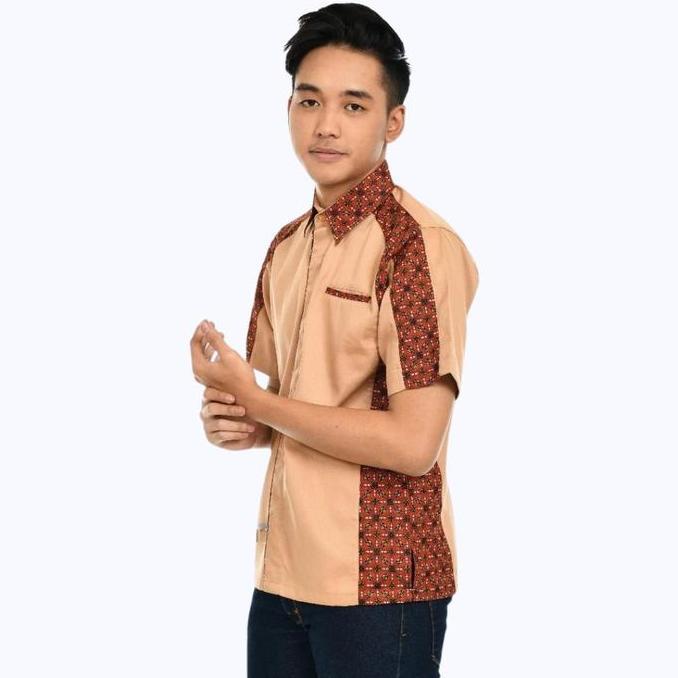 Seragam Karyawan Kantor Kombinasi Batik Cream Terracotta Baju Kerja Panjang Pendek