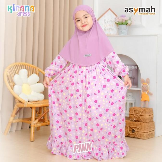 Baju Gamis Anak Muslim Set Jilbab Usia 2-8 Th  Bahan Rayon Nyaman Kirana V2  Warna Pink By Asymah
