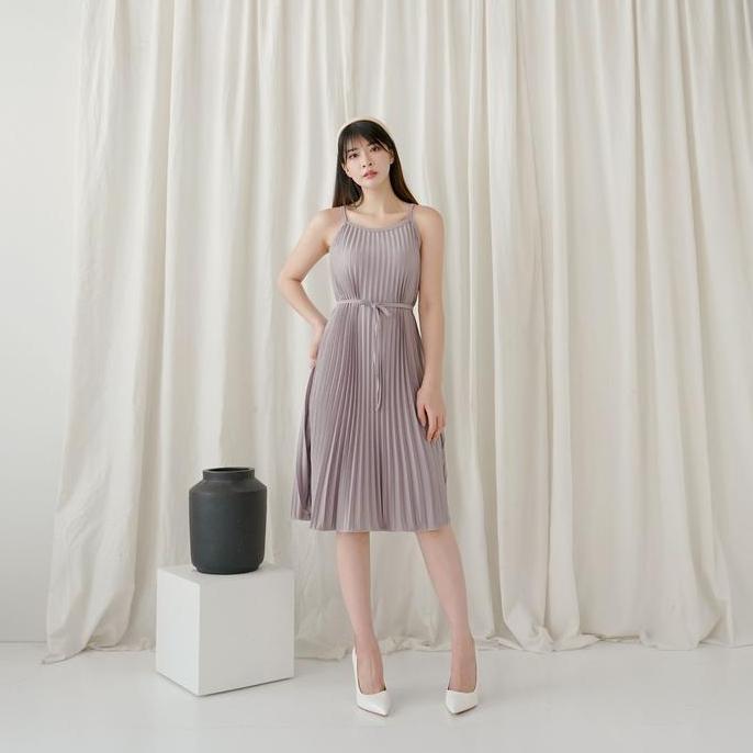 Xyxy- Dress Plisket Midi / Dress Plisket Wanita / Pleated Dress Casual Panjang