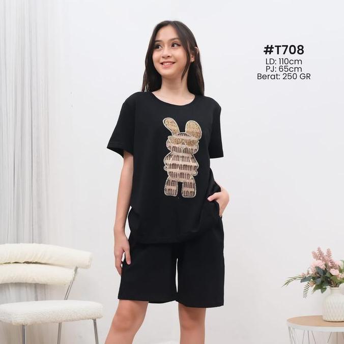 Grgd- Pohoon/Setelan Import Bangkok Mote Kaos Katun Bordir Korean Fashion Atasan Wanita Lengan Pende