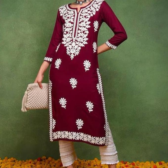 Laqueens Vaamsi kurta kurti baju India tunik wanita remaja dewasa motif bordir Atasan Cantik Panjang