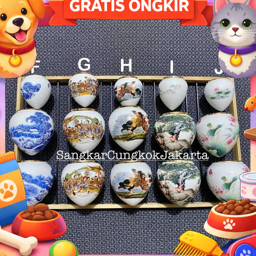 Cepuk Keramik Besar Mewah List Gold Murai Wambi Ori Cungkok Set3Pcs