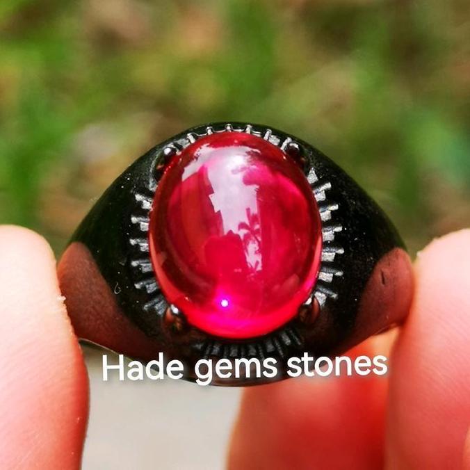 Cod,Bisa- Cincin Batu Merah Delima Asli Bangkok Kekerasan 9'25 Mohs Model Gigi/Kuku Harian