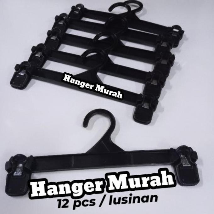Xioxia- Hanger Jepit Celana Dewasa Ukuran 20.Cm 25.Cm 30.Cm. Warna Hitam Perlusin 12 Bh