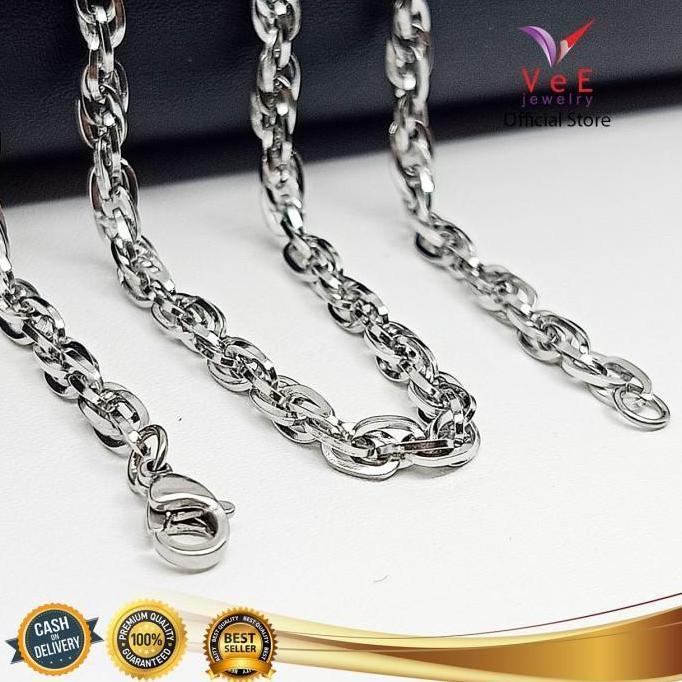 Cod,Bisa- Kalung Titanium Stainless Steel Asli Perak Rantai Ulir 60Cm - Vee