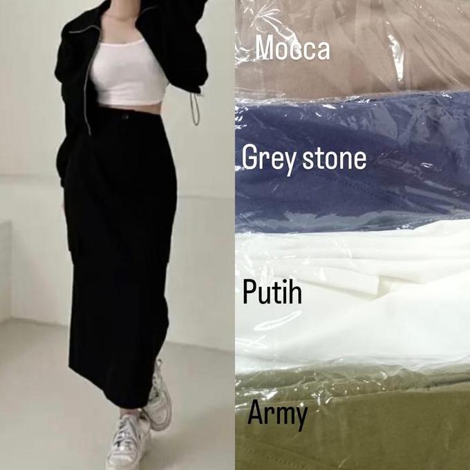 Sendtoday- [Jumbo] Mecca One Set Bomber Jaket Dan Rok Cargo - One Set Wanita Style Serut Setelan