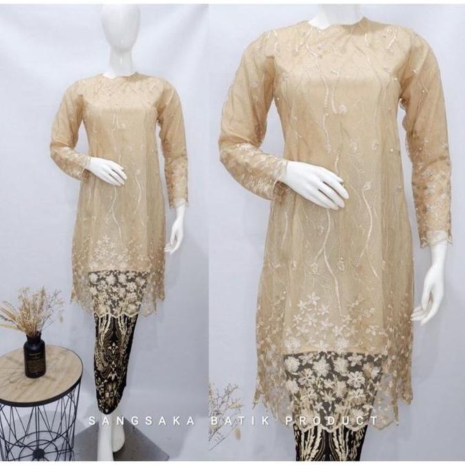 Busananew- Tunik Kebaya Modern - Atasan Tunik Tille   - Kebaya Brokat - Kebaya Kondangan Mewah