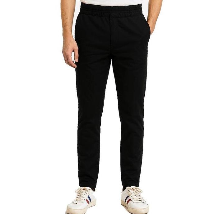 TOPTEN Celana Panjang Pria Chinos Katun Twill Pinggang Karet Warna Hitam Slim Fit Stretch