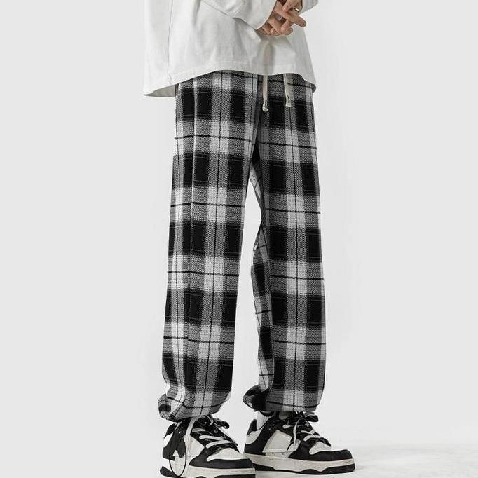 J2_Tasya - Tamp-X Oversize Jumbo Celana Panjang Pria Joger Baggy Pants Santai Kotak Kotak Korean Sty