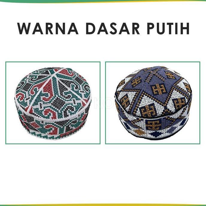 Uwouwo- Grosir (10 Pcs) Peci Pakistan Motif Ovais Cap Bordir Kopiah Haji Sholat Santri Pria Dewasa A