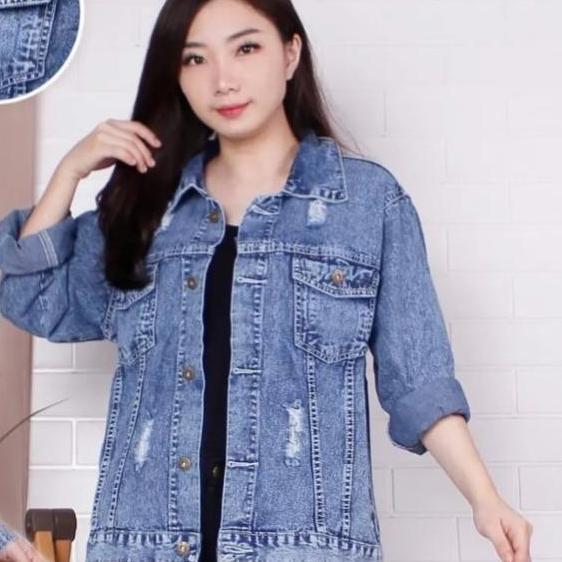 Terbaru Jaket Jeans Wanita Oversize Jaket Denim Oversize Wanita Jaket Jeans Model Depan Sobek Terbar