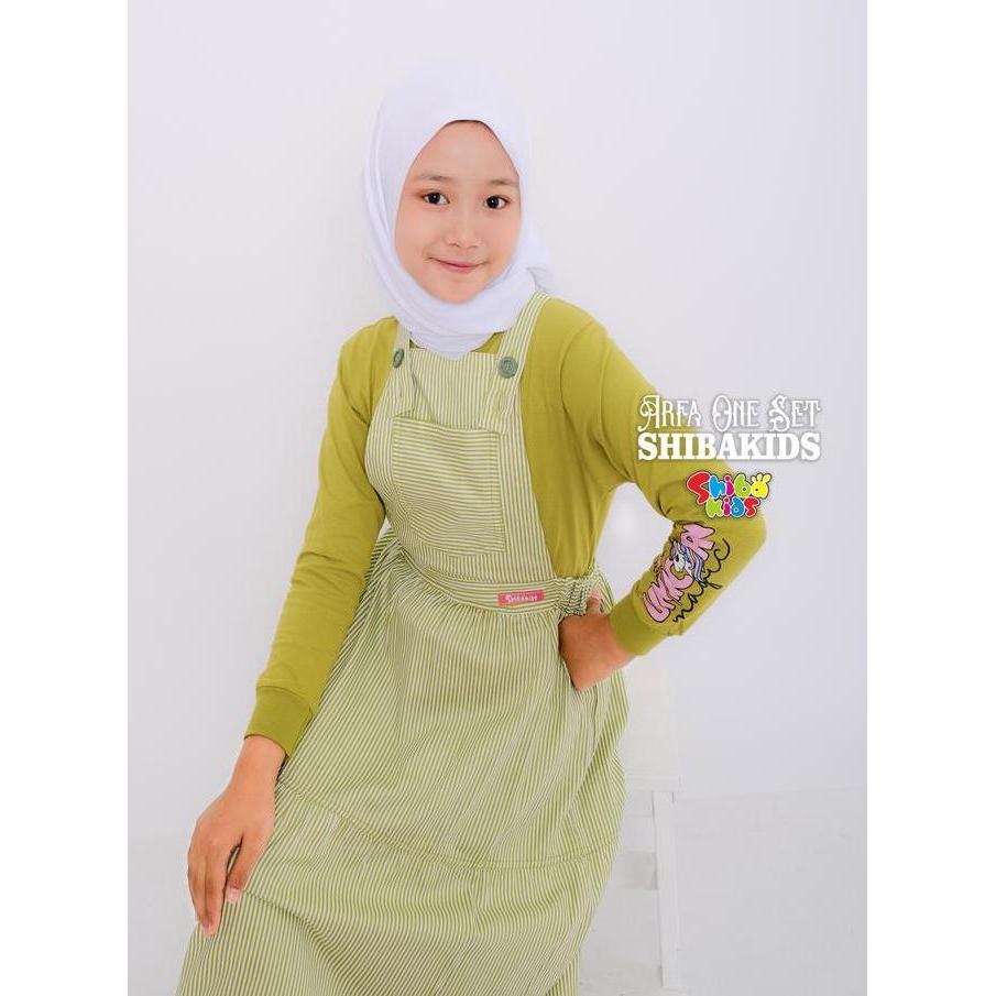 SHIBAKIDS  Overall Anak Perempuan Kaos Gamis Kotak Nyaman Kombinasi Sablon Cantik Salur Setelan Musl