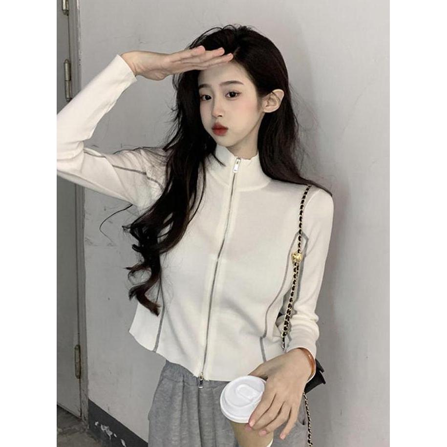 Fwbgy- Ajw [Wbh] Jaket Vintage Zipper Knit Premium | Atasan Wanita Monochrome Resleting Jaket Rajut 