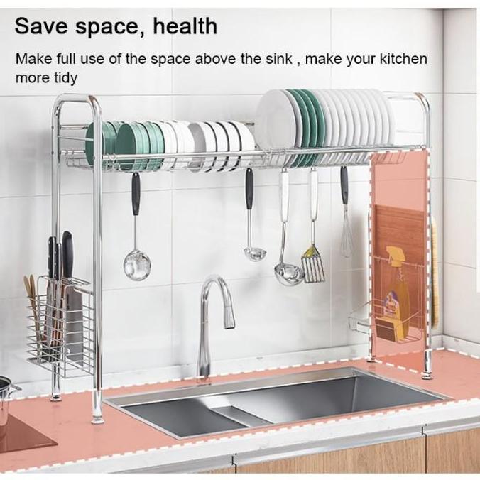 Thebest- Rak wastafel cuci piring Stainless Steel Rak Dapur Rak Piring besar