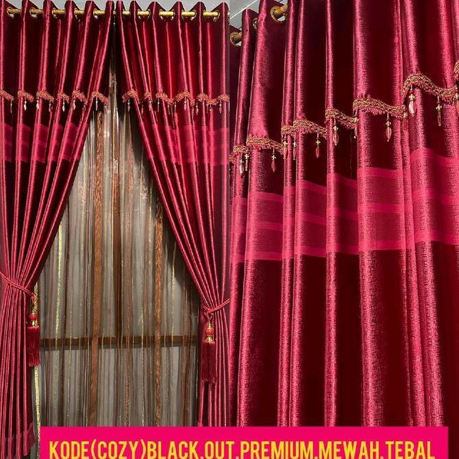 Gorden Poni Gqbing Bahan Cozy Black Out Premium Hordeng Jendela - Merah - Curtain - Pintu, Kuning, U