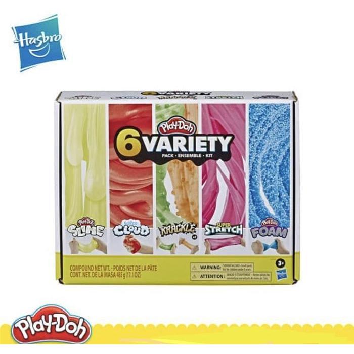 PLAYDOH 6 VARIETY PACK SLIME CLOUD KRACKLE SUPER STRETCH FOAM PLAY-DOH