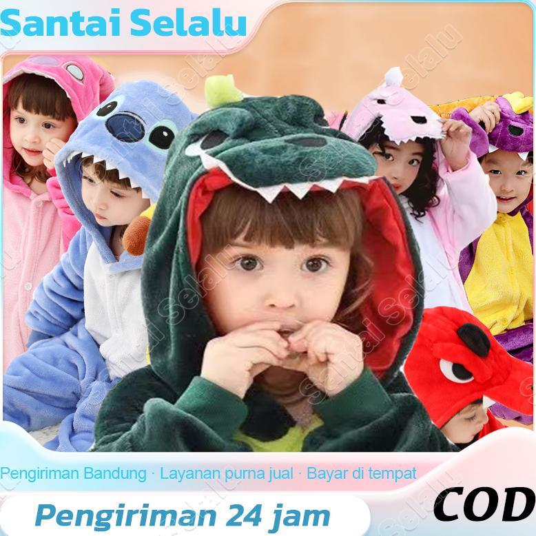 Kostum Onesie Kigurumi Kartun anak anak Dewasa: Dino, Unicorn.cow, stitch Piyama Cosplay Bahan Lembu