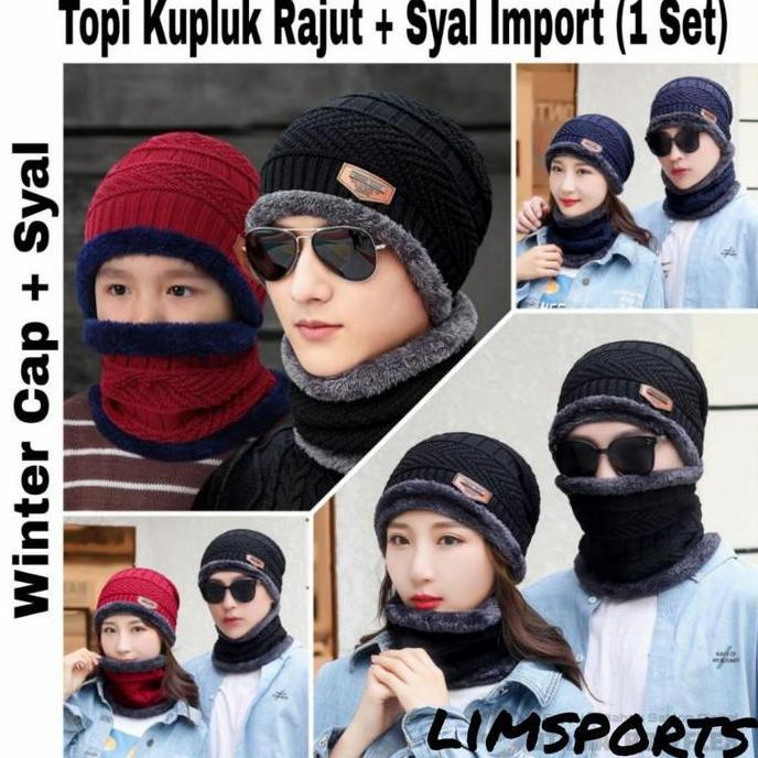Topi Kupluk Dan Syal Rajut Unisex / Winter Hat And Scarf 1 Set