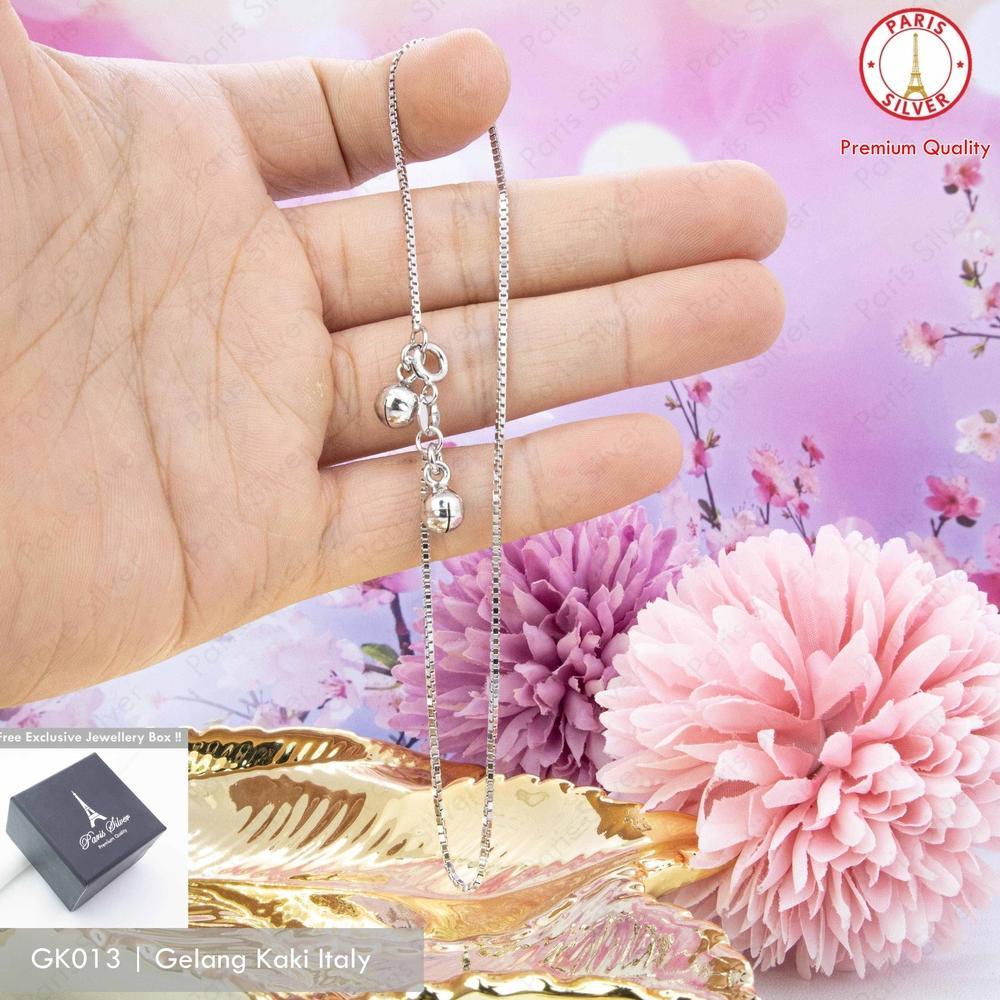 Gelang Kaki Italy Perak Asli Silver 925 Lapis Emas Putih Itali Box Chain Anklet Cewek
