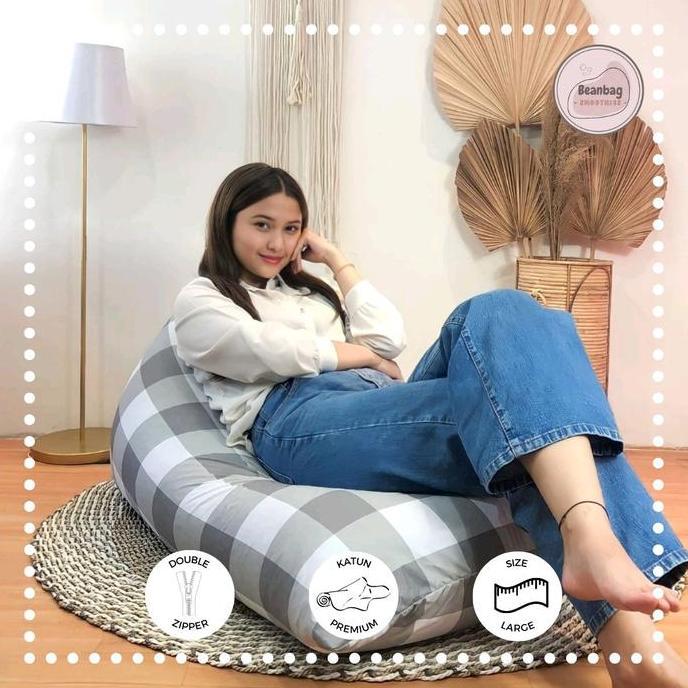 Bean Bag Triangle Plus ISI Size Dewasa Motif Emily grey Premium murah Sofa Furniture bantal bean