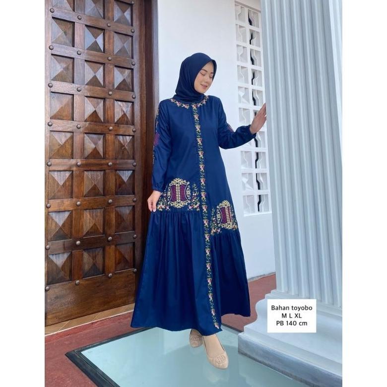 Radia Fashion Gamis Toyobo Bordir Jumbo Motif Pintu Aceh Baju Muslim Dewasa Wanita Baru