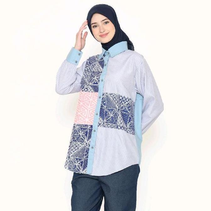 Murah Saiara Megha Biru Kemeja Batik Kombinasi