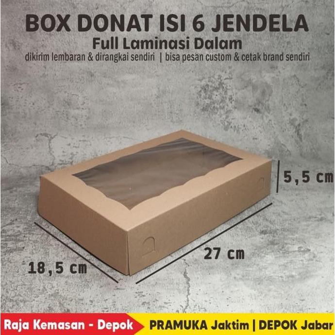 Thebest- Box Donat Isi 6 Kraft Polos Jendela Full Laminasi