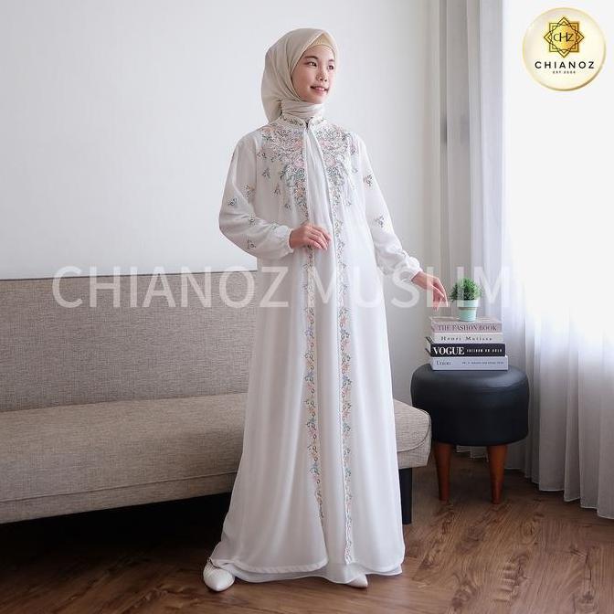 Promo Chianoz Gamis Putih Couple Ibu & Anak Rossa Dress  Renda Baju Lebaran Umroh Haji Manasik Pesta