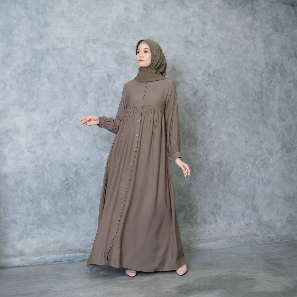 Gamis Full Kancing Rayon Twill Gamis Polos Muslim Wanita Gamis Lengan Kancing Limited