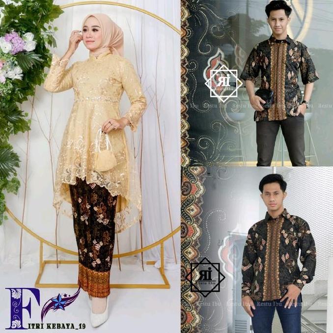 Sale Setelan Pasangan Couple Kebaya Tunik Payet Brokat Tile Baju Sarimbit Kemeja Batik Pria Katun Ke