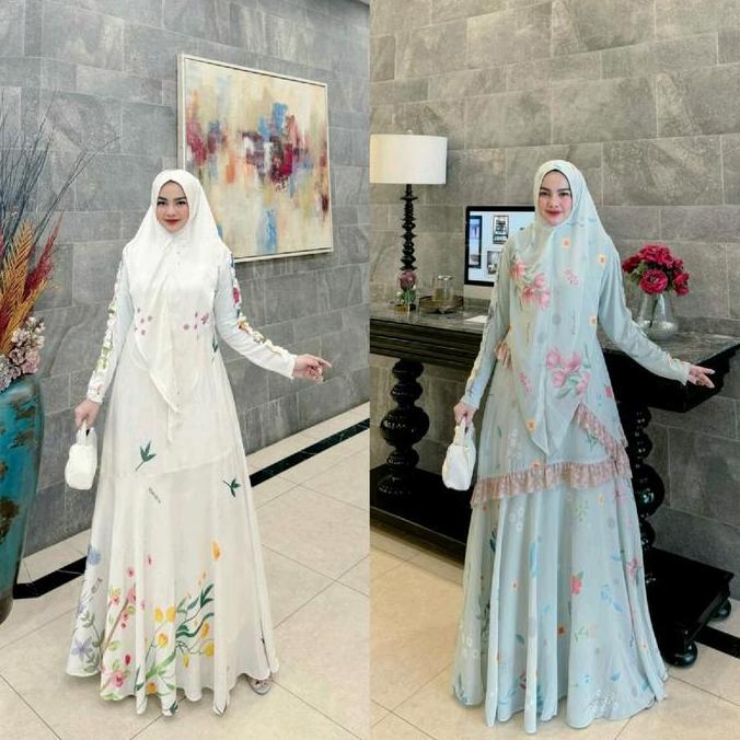 Grosir Gamis Aara Syari Viendra Full Silky Dan Ceruty Motif Muslim