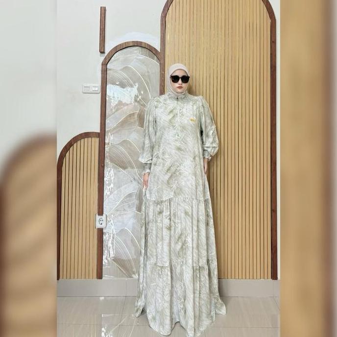 Murah Dress Linen Bahan Katun Linen Cresbo Print  By Fajar Collection Muslim Wanita Gamis Mewah