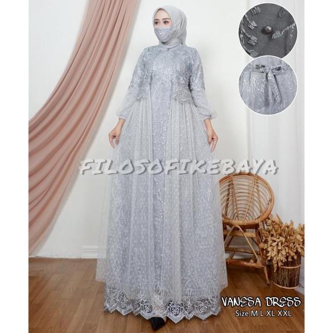 Promo Gamis Busui Tile Full Brukat Mutiara Tangan Balon Couple Masker