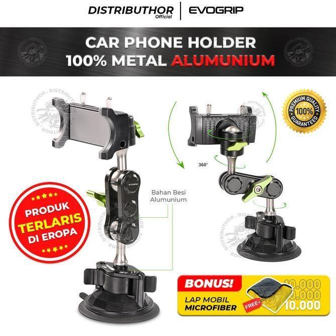 EVOGRIP CM100 CAR PHONE HOLDER ALUMUNIUM DI KACA HOLDER HP MOBIL PREMIUM FULL BESI SUPER KUAT EVOGRI