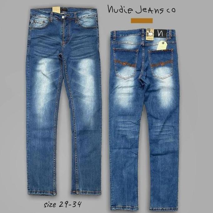 Awet Nudie Jeans Celana Panjang Jeans Pria Bahan Ngaret Model Pensil Slim Fit Cod Celana Jeans Pria 